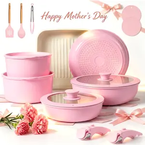 [OOAK Dishwasher safe]Kikcoin Nonstick Non-Toxic Ceramic 22pcs cookware set with detachable handle,Lids,pots pans set complete Cookware Set,PFAS-Free,Oven Safe,Dutch oven,Kitchen,Outdoor Induction Compatible,NewYearGiftIdeas,Protects your manicure