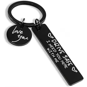 Drive Safe Keychain - 26 Letter Stainless Steel Keychain with Spanish Styles Double Ring Gift for Boyfriend Husband Valentine's Day Birthday Anniversary daily wear valentine
