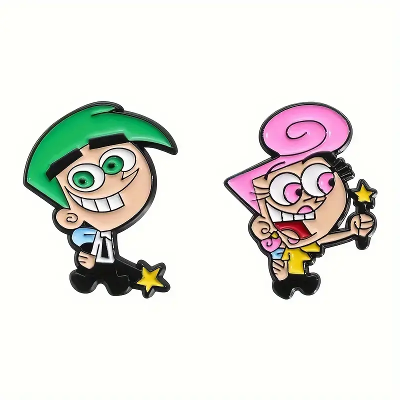 2pc Fairly OddParents Cosmo & Wanda Cartoon Cute Enamel Pin Enamel Pin Vintage Brooch Pin New Retro 90s