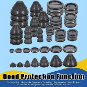 42 Pack Black Rubber Grommet Assortment Set - 28 PCS(Tower type Drill Hole Grommets 14 PCS,Flat type Drill Hole Grommets 14 PCS)Cable Management and Protection Kit - Home Improvement.