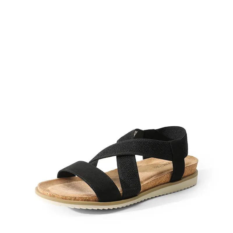 Dream Pairs Women's Suede-PU Open Toe Low Wedge Sandals - Elastic Band, Memory Foam Footbed, Flexible Slip-Resistant Sole, Breathable Footwear for Casual Daily, Holiday, Outdoor Use (Brown-PU)