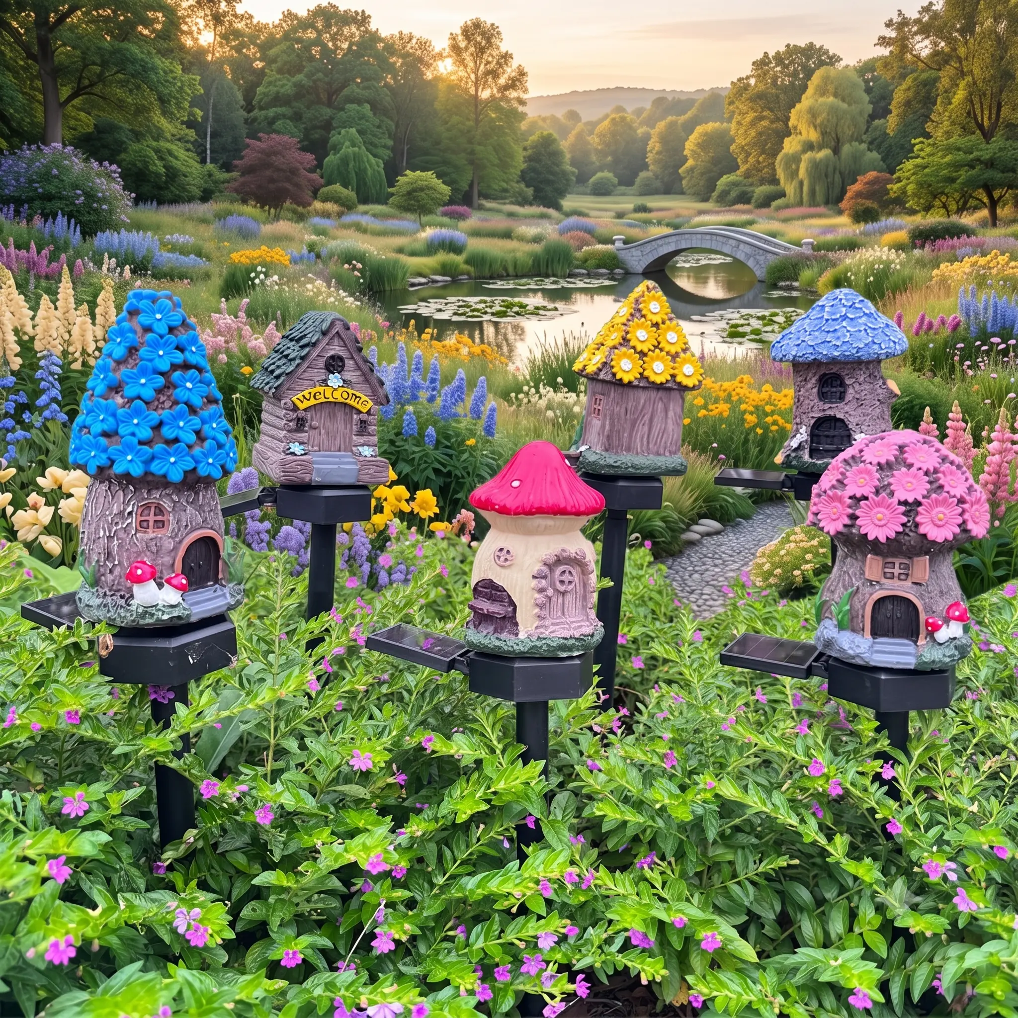 Resin Garden Sculpture Miniatures - Waterproof, Ground-Mount Outdoor Decor Accent for Courtyards, Lawns