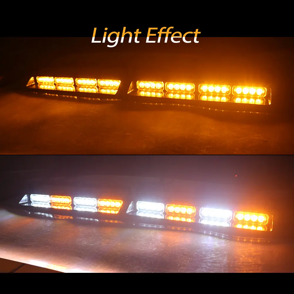 Inch 2 in 1 Emergency Dash Strobe Lights Interior Windshield Lights Amber White Warning Hazard Safety Flashing w/Suction Cups for Construction Vehicles, Trucks Car