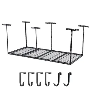4×6 ft Overhead Garage Storage Rack, Adjustable Height Garage Storage Organization System, Metal Ceiling Storage Racks with 660 lbs Weight Capacity & 6 Vertical Posts