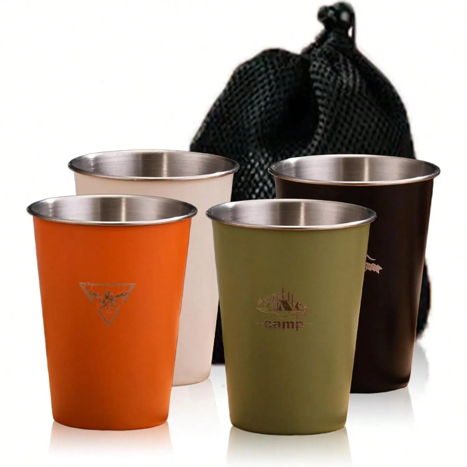 4pcs 12oz Camping Cup Set Stainless Steel Outdoor Water Cup, Suitable For Picnicking, Hiking, Fishing, Surfing, Durable And Lightweight Camping Picnic Cup