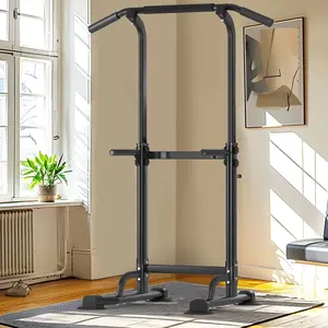 Power Tower Dip Station Pull Up H-Shaped Base Height Adjustable 330lbs Multi-Level Suction Cups 10 Levels for Home Fitness Equipment