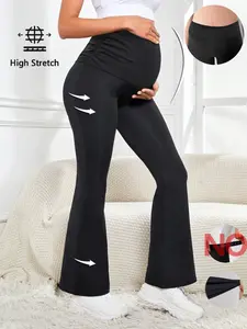 New Spring Summer Women's Casual Pure Color Flared Yoga Pants, Fashion Pregnant Sport Long Pants, High Waist Support Abdomen, Pregnancy Bottoms
