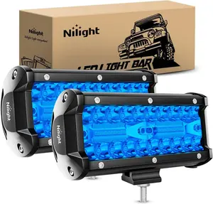 Nilight 6.5" LED Light Pod Blue Triple Row 2PCS 120W Flood Spot Combo Driving Fog Lights Fishing Hunting Safety Signal Deck Trailer Lights for UTV Pick-up Van Boat Tractor lights Automotive Vehicle