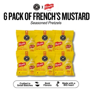 Pop Daddy 6 Pack of French's Mustard | Flavored Pretzels Sticks  | Healthy Gourmet Pretzels Snacks | 3oz Individual Bags | 6 Pack