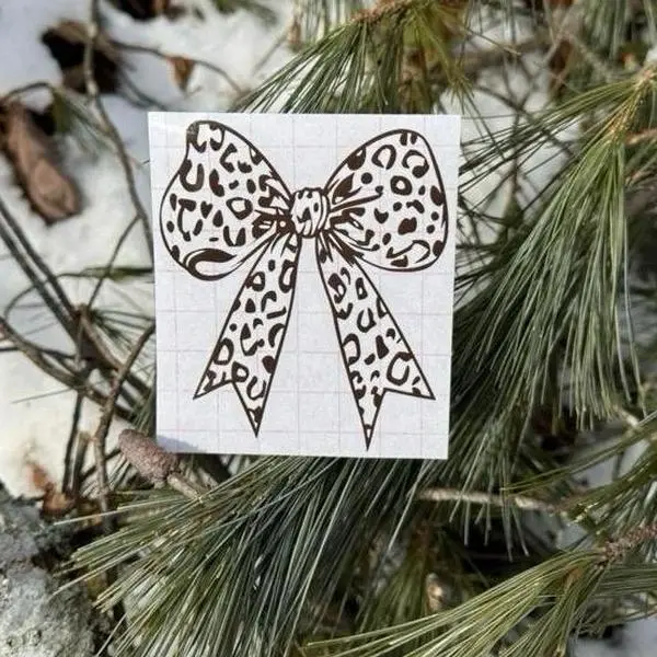 Cheetah Print Coquette Bow Vinyl Sticker Decal - Waterproof, Durable, Girly Car Accessories, Accessories for Car, Vehicle Exterior Decoration, Truck Sticker, Automobile & Tumbler & Laptop Use, Automobile Decals, Sticker Decals