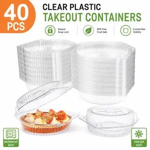 40 Pack 6 Inch Clear Plastic Pie Keeper Containers – Hinged Locking Lids, Disposable Round Clamshell for Pie, Cookies, Donuts, Salads, Fruit, Vegetables – Leakproof & Stackable