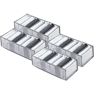Wardrobe Clothes Organizer 7 Grids Portable Closet Organizer Mesh Separation Storage Box Foldable Closet Drawer Organizer for Underwear Socks Scarves Leggings (Grey, 4 Leggings Grid)