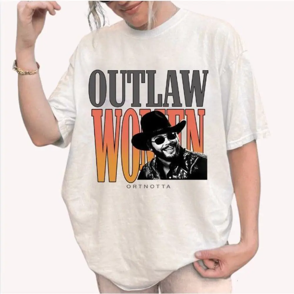 Men's Outlaw Hank Jr Graphic T-Shirt - Unisex Retro Western Country Music Garment, Casual Crew Neck 100% Cotton Short-Sleeve Clothes, Classic Fit Premium Drape Top, Size S