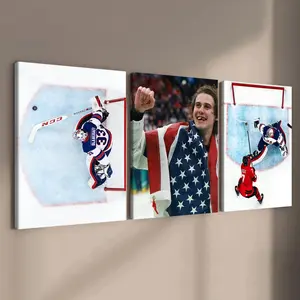 3-count wooden frame canvas, Wall art, American ice hockey game poster, 2026 ice hockey champion personnel decoration, modern family poster, living room decoration art, suitable for corridor, office, bedroom decoration, waterproof printing
