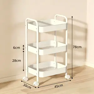 3-Tier Metal Rolling Utility Cart, Easy Assembly, Makeup Vanity Organizer, Esthetician Cart with Wheels, Salon Spa Trolley, Aesthetic Room Decor, Small Space Storage, Skincare Shelf, College Dorm Essentials, Lockable Casters, Mother's Day Gift, Pink/White