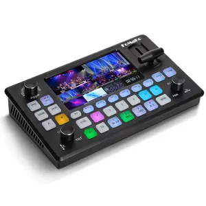 FoMaKo Video Mixer Switcher 5.5 Inch FHD LCD Screen 4-Channel HDMI Live Streaming Switcher 1080p 60FPS USB Recording USB3.0 Output PTZ Controller HDMI Video Switcher (Does not Support 4K) KC601 Pro