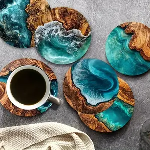 6pcs Oceanic & Tropical Aesthetic Wooden Texture Coasters, Tableware, Insulated Heat-Resistant Mats, Perfect for Cafes, Offices, Kitchens, Restaurants