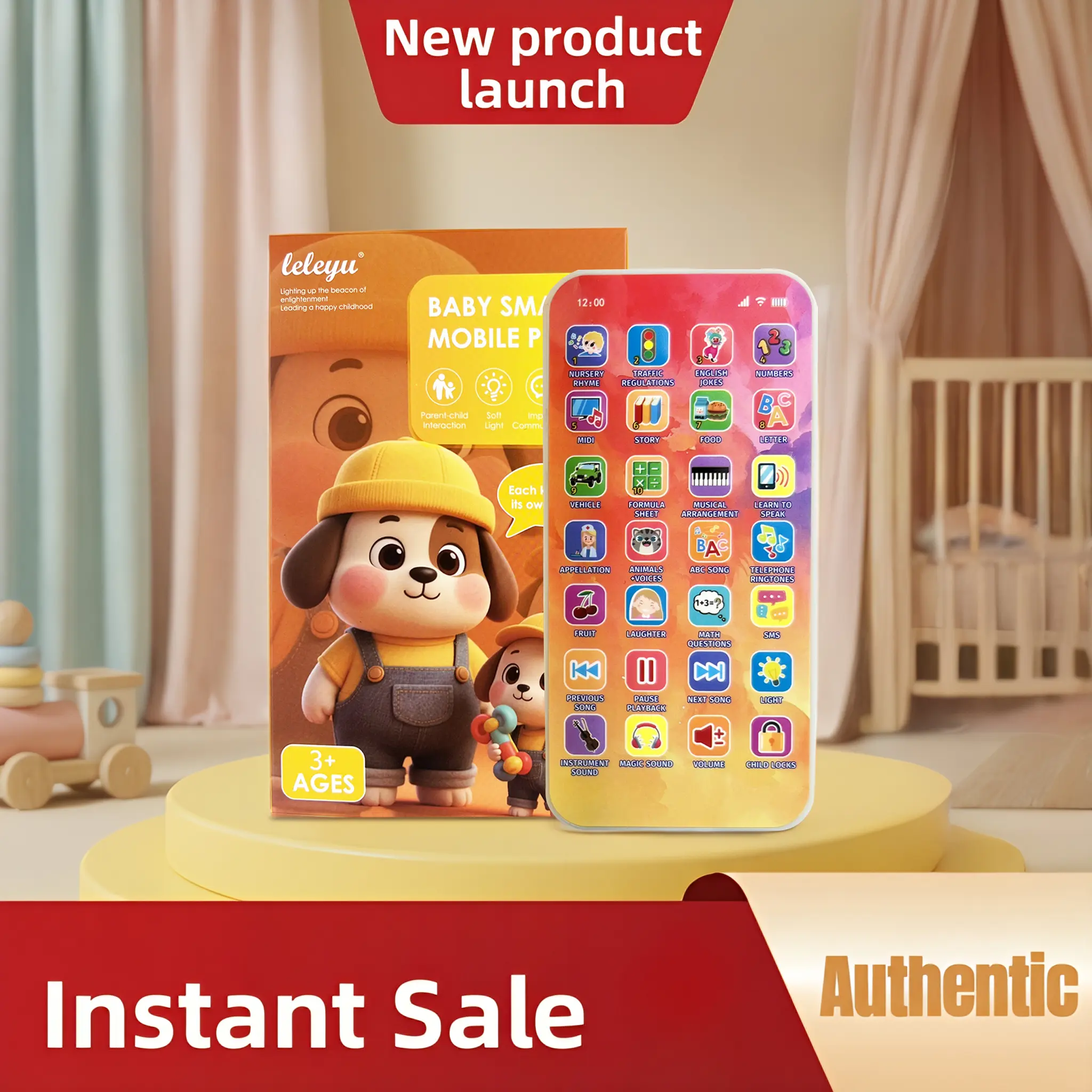 Kids First Smart Phone Toy for Ages 1-6 | Screen-Free Educational Toy with 28 Interactive Keys, Music, Stories & Pretend Call | Montessori Talking Toy for Early Learning and Parent-Child Interaction Musical Light Up Rattle Maracas Sensor