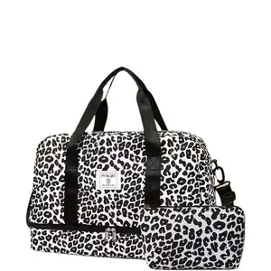 "mothersdaygift"，tiktokshopstockup，2PCS Travel Bag Set for Travel & Fitness.Business Short Trip Outdoor Leopard Print Sports Fitness Trendy Cow Pattern Women's Handbag Leopard Print Holiday Gift Bag Shoes Travel Yoga