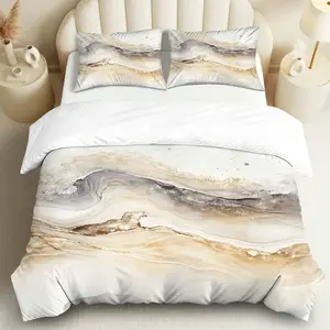 3PCS Duvet Cover Set, 1 Duvet+2 Pillowcases(Without filler), Marble Art Abstract Neutral Earth Tones theme, Luxury bedding set, Modern Stylish Cozy Comfortable Suitable for decoration Bedroom Hotel Guest Room Master Suite.