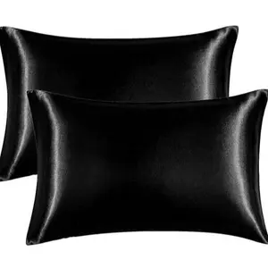 Black Satin Pillowcases 2 Pack | Envelope Closure 20x30 Carrot-Shaped Soft Pillow