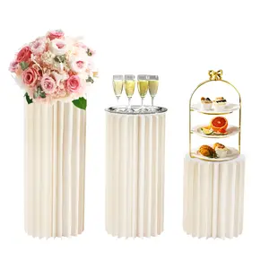 3-Piece Honeycomb Cardboard Flower Stand Set with Transparent Round Plastic PVC Tops, 110 lbs Load Capacity Each, DIY Backdrop Display Pedestals for Wedding Aisle Centerpieces, Room Decor (15.7"-31.5" Tall),summervibes