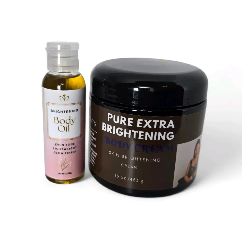 16 oz Brightening Face & Body Moisturizer Lotion + 2 oz Brightening Oil Hydrating Body Care Set - Lightweight, Radiant Glow for Daily Use