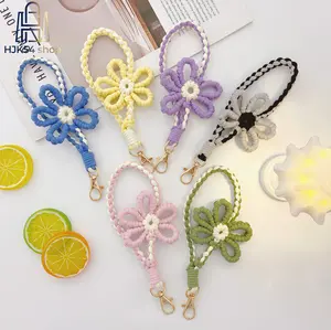 Handmade Macrame Flower Keychain, Boho Woven Floral Key Ring, Cute Bag Charm Accessory for Women, Colorful Braided Lanyard Key Holder for Purse & Backpack