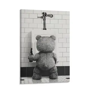 Teddy Bear Movie Poster, Teddy Bear Print, Black And White Wall Decoration, Suitable for Bathrooms, Toilets, Nurseries, Children's Rooms, Eco-friendly, Fade-resistant, And Waterproof Canvas Decoration