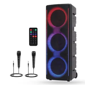 Dazone Profession Bluetooth Speaker with Triple 10“ Subwoofer, Party Lights, 2 Microphone, Supports TWS, USB Port, TF, AUX, FM Radio