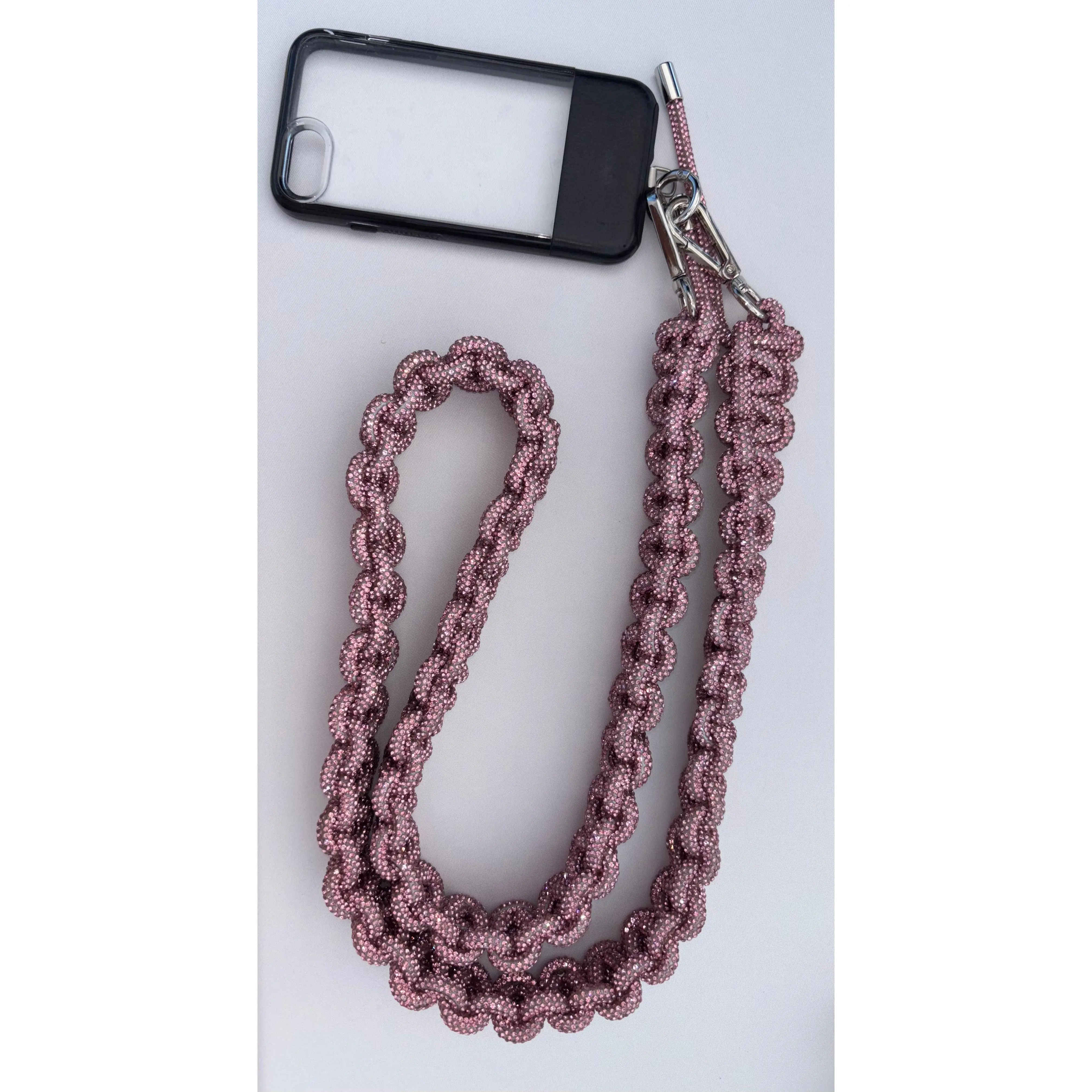 Handmade Braided Rhinestone Lanyard - Sparkling Accessory with Rhinestone Detailing & Tether Tab - 120cm Length for Secure Phone Carry