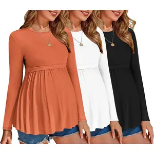 Maternity Shirts 3 Packs Pleated Long Sleeve Tops Tunic Casual Pregnancy Clothes2026