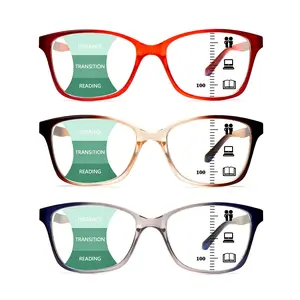 Unisex 3-Pack Progressive Multifocal Blue Light Blocking Reading Glasses - Lightweight, Spring Hinges, Premium Lenses, 3-Level Vision Adjustment, Ideal for Daily Commutes & Outdoor Activities.Eyeglasses