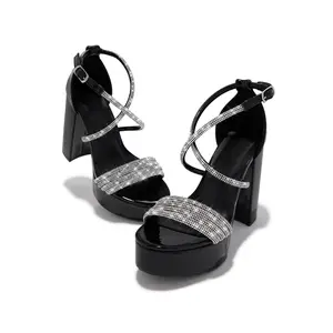 Special Nights Embellished Platform Block Heels - Black