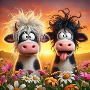 5D DIY Handmade Diamond Painting Kit, Cartoon Cow Flower Design, Full Round Drill Mosaic Art, Home Decor Handmade Gifts, Creative Needlework Craft, Handicraft