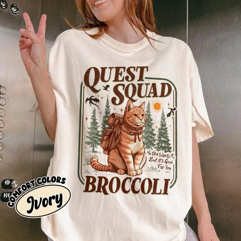 [Sale Up To 50%] Onyx Storm Quest Squad Broccoli Comfort Colors Shirt, Fourth Wing Shirt, Broccoli Cat TShirt, Ridoc Romantasy Fan Shirt, Dragon Rider Tee, trendy shirt
