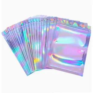 100pcs/bag, Resealable Pack, Laser Film Yin-Yang Bone Bag, Holographic Decorative Packaging Bag, Semi-Transparent Ziplock Bag, Jewelry Storage Bag, DIY Storage Bag, Zipper Bag