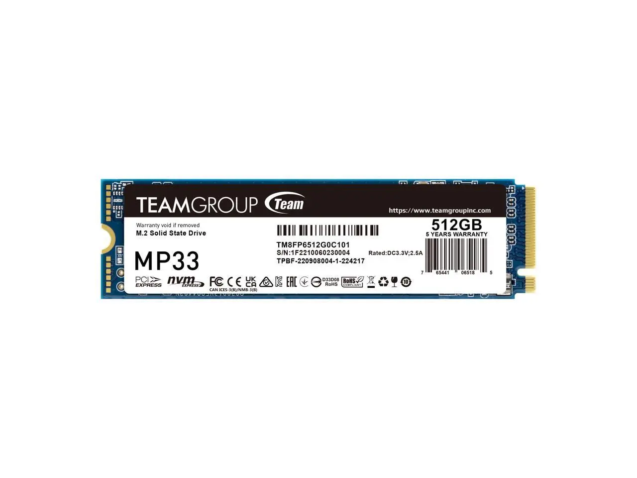 Team Group MP33 M.2 2280 512GB PCIe 3.0 x4 with NVMe 1.3 3D NAND Internal Solid State Drive (SSD) TM8FP6512G0C101