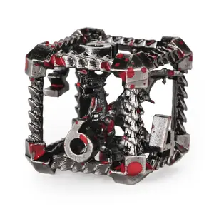 DND Exclusive Hollow Winged Dragon Dice Set - 3D Engraved Metal Dice with Blood Rendering Effect for RPG Games - Silver, High-Quality Zinc Alloy, D4-D20 Sizes, Unique Dragon Design