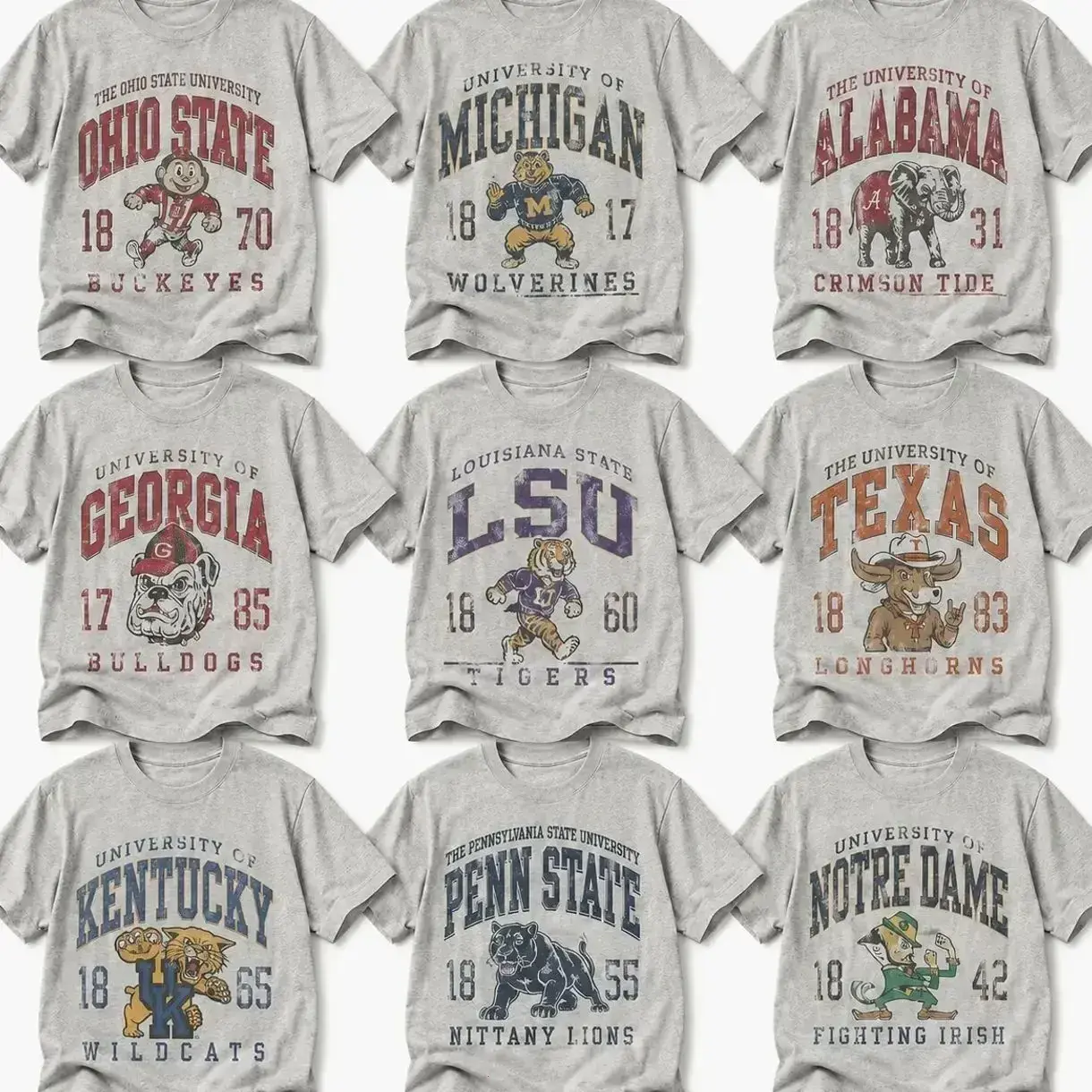 Vintage All Team Football Mascot T-Shirt, Retro College Team Graphic Tee, Distressed Game Day Fan Apparel Gift for Men Women VQF