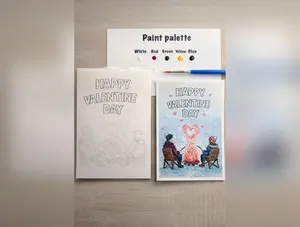 Valentine’s Day themed greeting card, DIY, watercolor painting kit for Valentine’s Day
