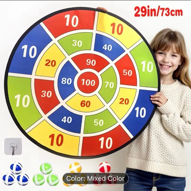 HotHands Kids' Dart Board, 28.7" Extra Large Game Set with 12 Sticky Balls and a Durable Reusable Surface for Indoor/Outdoor Birthday Parties, Family Fun, Birthdays, 28.7 Inches, Sticky Surface, Darts Gear, Dartboard, Playful, Easy Hanging
