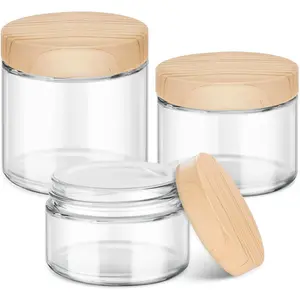 Glass  Jars with Plastic Woodgrain , 4 oz, 2 oz 1 oz Small Glass Storage Jars with  & Stickers,  Clear Travel Containers for , Lotion, Balms, Ointment 3 pack