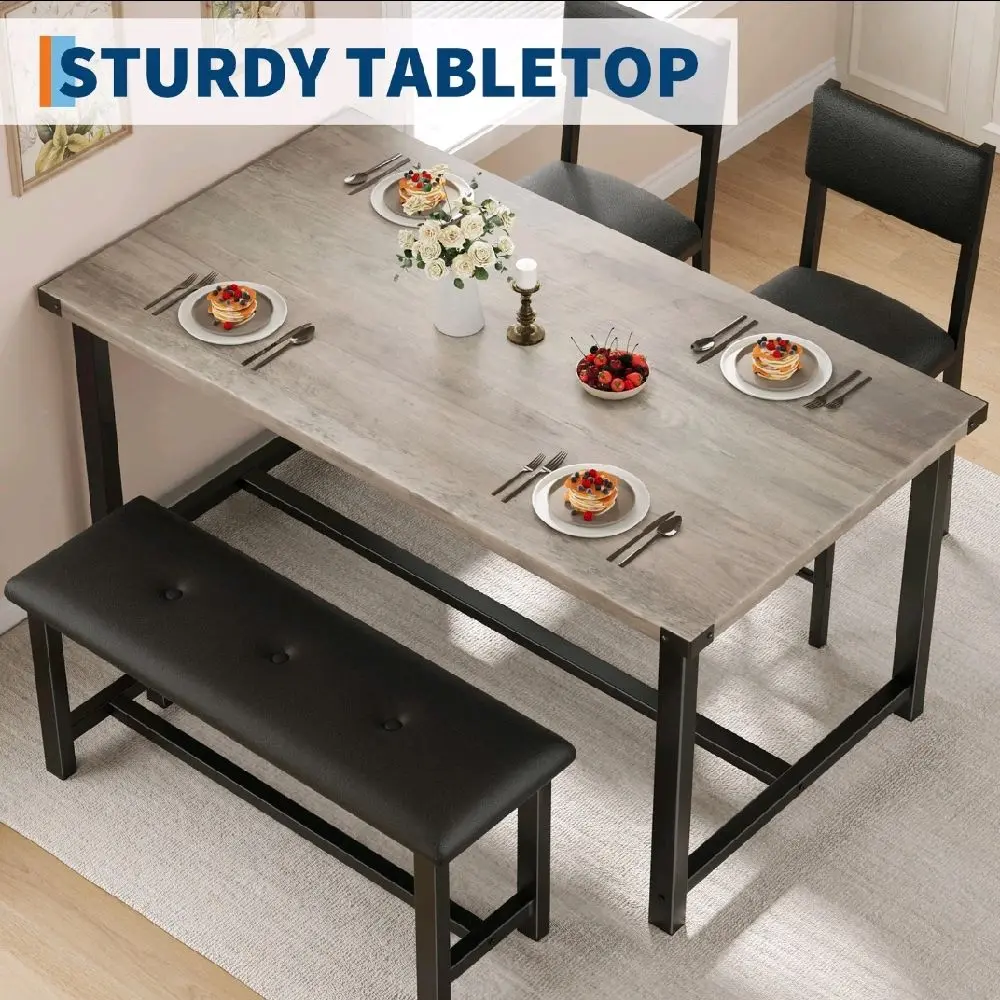 Space-Saving Modern Dining Table Set for 4, Kitchen Table with Bench & 2 Chairs