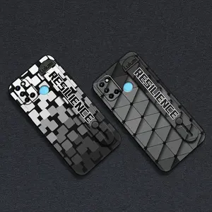 Wrist Strap Anti-dust Phone Case For OPPO Realme 7i Asia/Realme C17 Anti-knock masculine Phone Holder personality Waterproof Shockproof mature Durable geometry simple Soft case