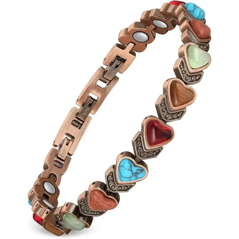 Pure copper magnetic bracelet - inlaid with natural unique gemstones, a stylish and health-beneficial copper bracelet, perfect for everyday wear, a great choice for gifting, elegant jewelry that enhances any outfit, an excellent choice for fashion lovers.