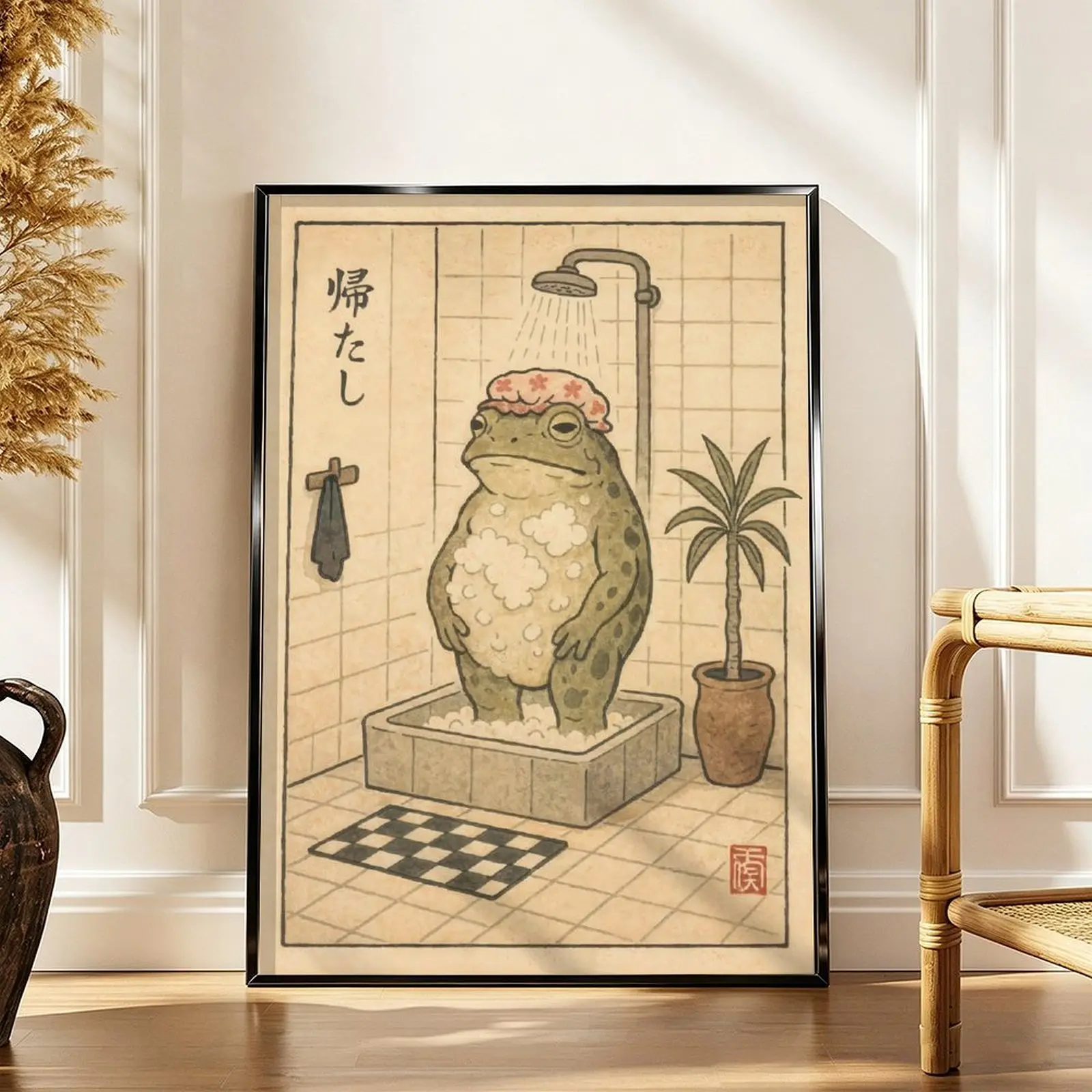 Vintage Frog Style Anime Poster - Cartoon Prints, Vibrant Frog Art, Unique Decor, Funky Home Decor Quirky, Funny Bathroom Wall Art, Home Supplies Decoration, Artistic, Soft Touch Print, Whimsical Aesthetic
