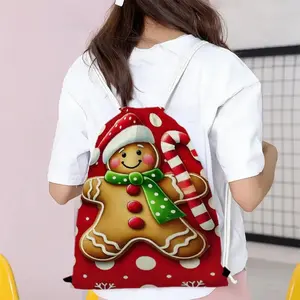 1PC Christmas Candy Gingerbread Man Drawstring Backpack , Lightweight Easy-Care Gym Bag , Secure Closure , Soft-Shell for Fitness/Travel , Unisex Camping Gear
