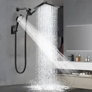 Shower ,12" High  Shower Combo,Rainfall Shower System with Handheld Spray,All Metal 3-Way Diverter & 6ft Hose,Anti-Clog Nozzles,Easy to Install in Bathrooms-Black