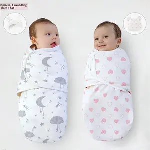 2-Piece Baby Swaddle Set, Adjustable Velcro Design, All-Seasons Infant Cap Included, Anti-Jump Swaddle, Easy-On Easy-Off, Newborn
